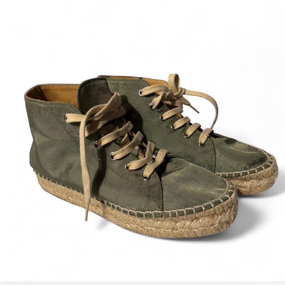 Ralph Lauren Green Canvas Espadrille Wedge Sneakers 37.5B